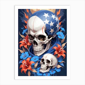 American Flag Floral Face Evil Death Skull (1) Art Print