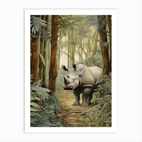 Illustration Of Rhino In The Distance Realistic Illustration 4 Art Print