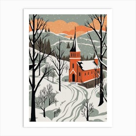 Retro Winter Illustration Transylvania Romania 1 Art Print