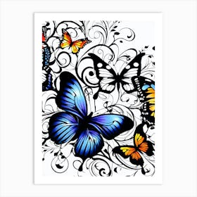 Butterflies And Vines Art Print