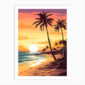 Fort Lauderdale Beach Florida With The Sun Set, Vibrant Painting 1 Art Print