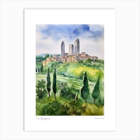 San Gimignano, Tuscany, Italy 1 Watercolour Travel Poster Art Print