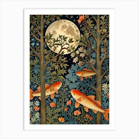 William Morris Koi Fish In The Moonlight Art Print