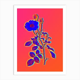 Neon Sparkling Rose Botanical in Hot Pink and Electric Blue n.0040 Art Print