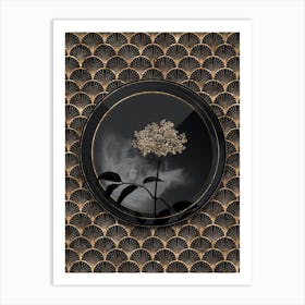 Shadowy Vintage Elderflower Tree Botanical in Black and Gold Art Print