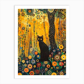 Black Cat In The Garden Art Print