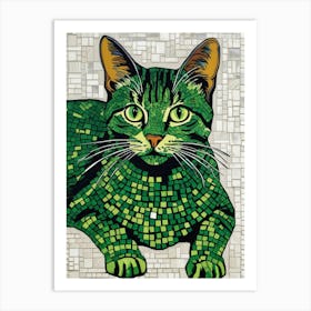 Green Cat Mosaic Art Print