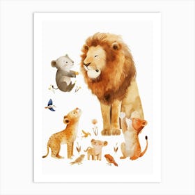 African Lion Interaction With Other Wildlife Clipart 4 Art Print