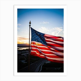 American Flag Rippling In The Wind At Sunrise Red And Blue Stripes Forming A Vivid Pattern Symboliz (6) Art Print