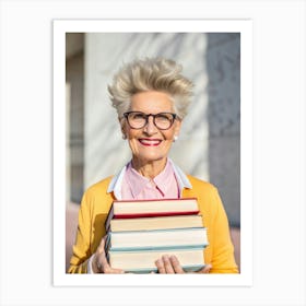 Senior Woman Holding Books Art Print