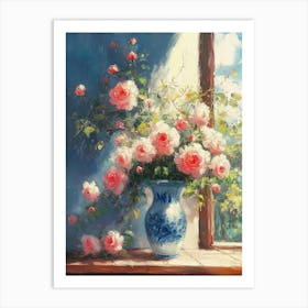 Pink Roses In A Vase Art Print