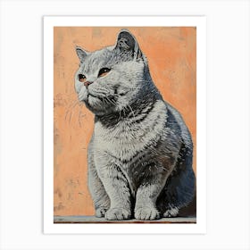 British Shorthair Relief Illustration 4 Art Print