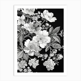 Great Japan Hokusai Monochrome Flowers 1311 Art Print