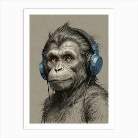 Ape With Headphones Art Print