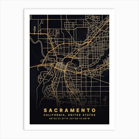 Sacramento California USA Black And Gold Map Affiche