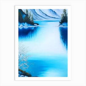Blue Lake Landscapes Waterscape Marble Acrylic Painting 1 Art Print