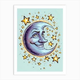 Moon And Stars Art Print