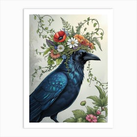 Crow With Flowers 3 Art Print