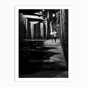 Evening Couple - photo photography black and white man woman romance love street Art Print