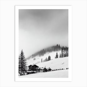 Les Menuires, France Black And White Skiing Poster Art Print