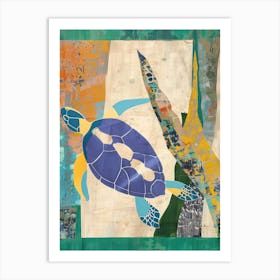 Sea Turtle 4 Cut Out Collage Art Print
