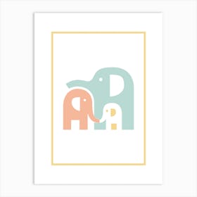 Elephant Family Pastel Nursery Art Print