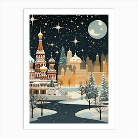 Winter Travel Night Illustration Moscow Russia 2 Art Print