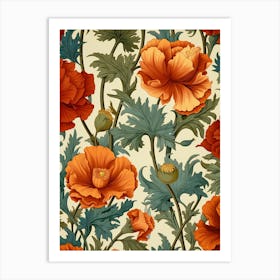 Seamless Pattern With Poppy Flowers Art Print