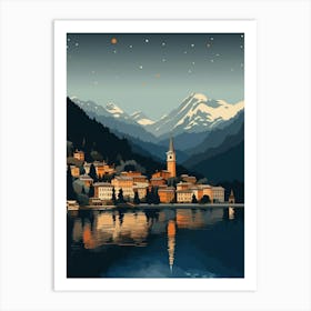 Winter Travel Night Illustration Lake Como Italy 1 Art Print