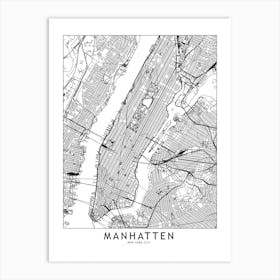 Manhatten White Map Art Print