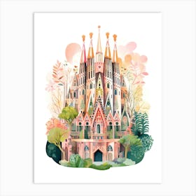 La Sagrada Família   Barcelona, Spain   Cute Botanical Illustration Travel 4 Art Print