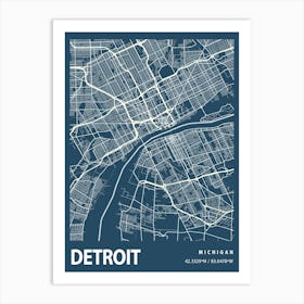 Detroit Blueprint City Map 1 Art Print