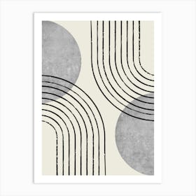 Sun Arch Double Abstract Modern Minimalist - Silver Art Print