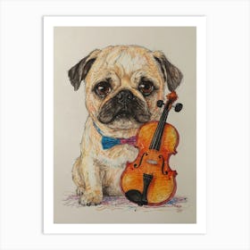 Pug With Violin 1 Art Print