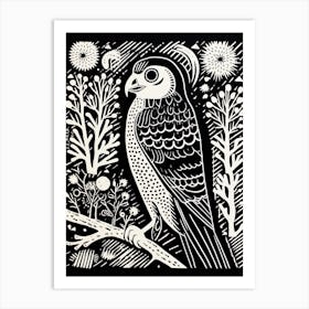 B&W Bird Linocut Falcon 3 Art Print