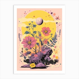 Abstract Landscape Risograph Style Flower Moon Art Print