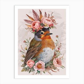 Bird With A Flower Crown European Robin 4 Art Print