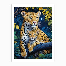 Leopard And Cub Art Print