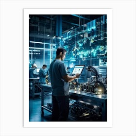 Cyber Industrial Factory With An Ai Manager Overseeing A Network Of Robotic Welding Arms And Automat (1) Art Print