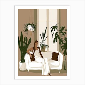 Woman Sitting On The Couch Art Print