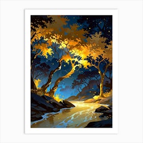 Night Forest Landscape Art Print