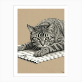 Cat On Paper Art Print