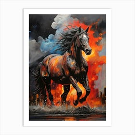 Horse In Flames Art Print