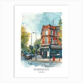 Haringey London Borough   Street Watercolour 3 Poster Art Print