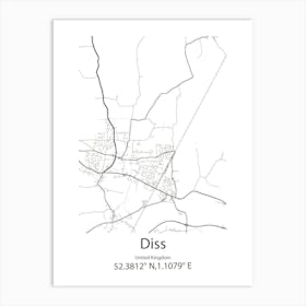 Diss,United Kingdom Minimalist Map Art Print