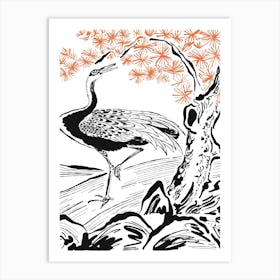 Crane In Cherry Blossoms Art Print