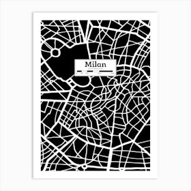 Milan City Map, Italy — Hand-drawn map, vector black map Art Print