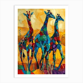 Warm Colourful Giraffes In The Sunny Landscape 7 Art Print