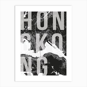 Hong Kong Mono Street Map Text Overlay Art Print