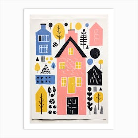 A House In Costwolds, Abstract Risograph Style 2 Art Print